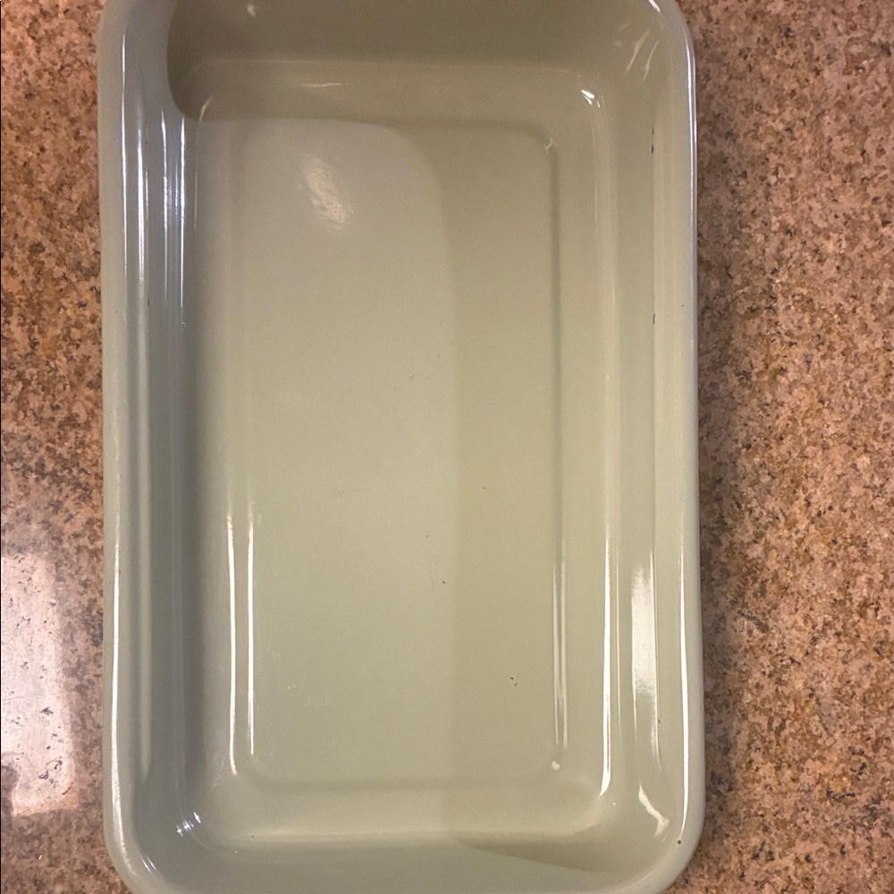 Vintage Rectangular Green Casserole Enameled Baking Dish 10x16